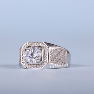 0.75CT Round Cut Halo Cluster Diamond Men's Engagement Ring