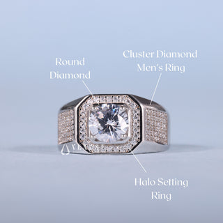 0.75CT Round Cut Halo Cluster Diamond Men's Engagement Ring