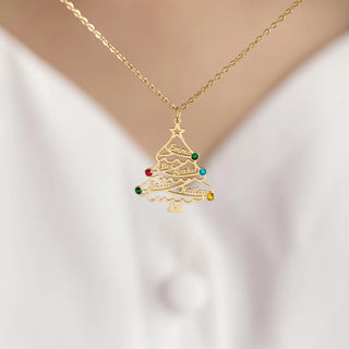 Christmas Tree Name Necklace - Christmas lab grown moissanite jewelry