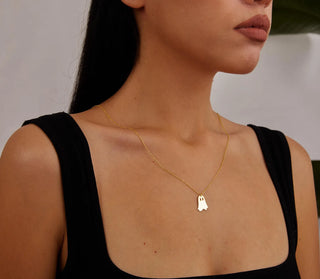 Gold Ghost Pendant Necklace - Halloween lab grown moissanite jewelry