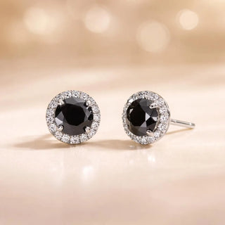 Black Halo Necklace and Stud Set - Valentine's Day lab grown moissanite jewelry