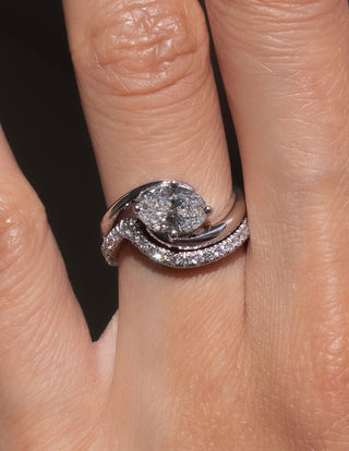 1.0CT-2.0CT Oval East West Moissanite Diamond Unique Engagement Fashion Rings With Matching Band