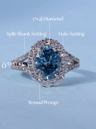 1.50CT Ice Crush Oval Cut American Diamond Halo Split Shank Engagement Ring