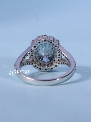 1.50CT Ice Crush Oval Cut American Diamond Halo Split Shank Engagement Ring