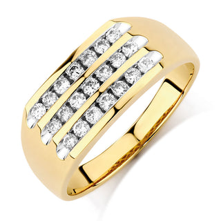 Round Cut Channel Moissanite Men's Wedding Band In Yellow Gold
