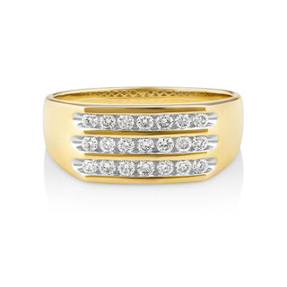 Round Cut Channel Moissanite Men's Wedding Band In Yellow Gold