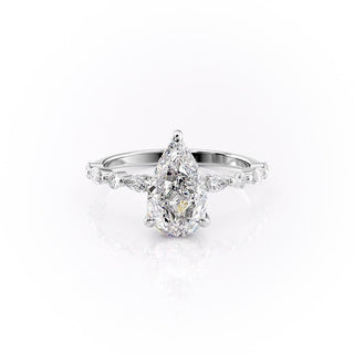 2.0CT Pear Cut Solitaire Pave Setting Moissanite Engagement Ring