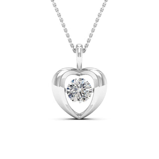 Heart Shape Round Cut Diamond Moissanite Dancing Solitaire Necklace For Women