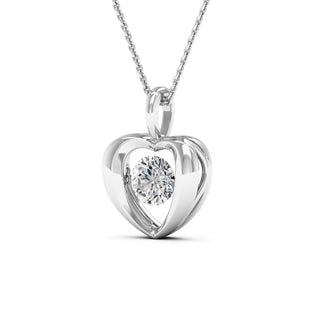 Heart Shape Round Cut Diamond Moissanite Dancing Solitaire Necklace For Women