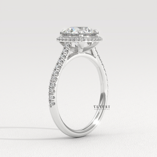 Round Brilliant Diamond Ring,Halo Engagement Ring, alo Diamond Ring with Pavé Band