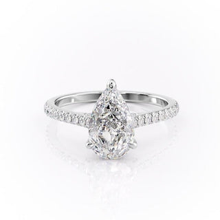 2.0CT Pear Cut Solitaire Pave Setting Moissanite Engagement Ring