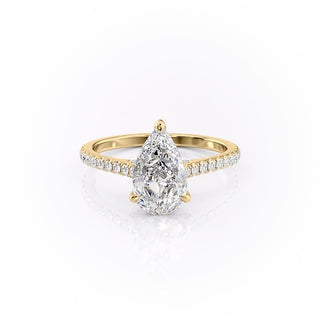 2.0CT Pear Cut Solitaire Pave Setting Moissanite Engagement Ring