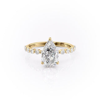 2.0CT Pear Cut Solitaire Dainty Pave Moissanite Engagement Ring