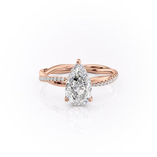 2.0CT Pear Cut Solitaire Twisted Pave Moissanite Engagement Ring