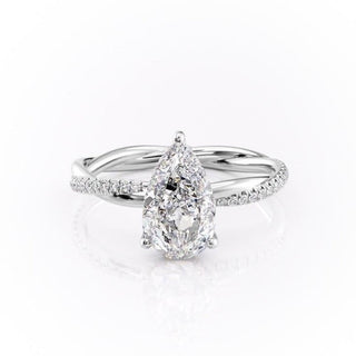 2.0CT Pear Cut Solitaire Twisted Pave Moissanite Engagement Ring