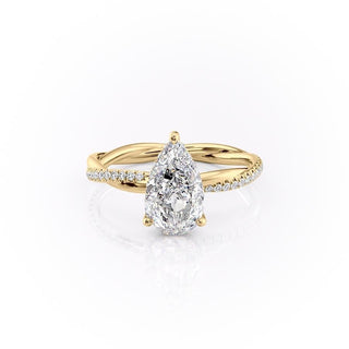 2.0CT Pear Cut Solitaire Twisted Pave Moissanite Engagement Ring