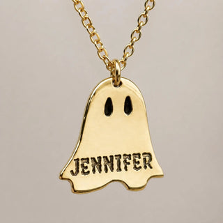 Personalized Ghost Name Necklace - Halloween lab grown moissanite jewelry