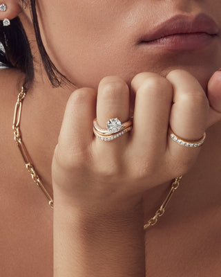 2.0ct Round Moissanite Diamond Channel Pave Unique Engagement Ring With Matching Band