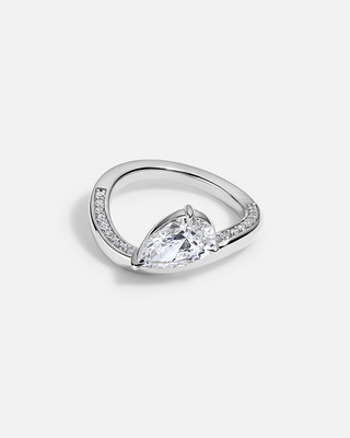 2.0ct Pear Moissanite Diamond Channel Pave Unique Engagement Ring With Matching Band