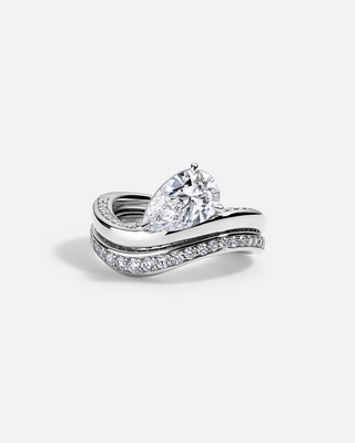2.0ct Pear Moissanite Diamond Channel Pave Unique Engagement Ring With Matching Band