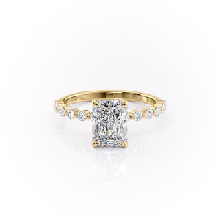 2.10 CT Radiant Solitaire Pave Setting Moissanite Engagement Ring