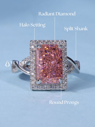 2.50CT Ice Crush Radiant Cut American Diamond Halo Split Shank Engagement Ring