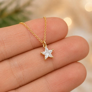 Star Cut Lab Grown Moissanite Pendant Necklace in Gold - Christmas jewelry gift