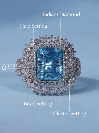 2.0CT Ice Crush Radiant Cut American Diamond Halo Cluster Engagement Ring
