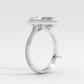 Luxury Halo Diamond Ring, Modern Marquise Engagement Ring