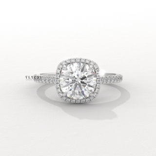 Halo Diamond Ring with Pavé Band, Elegant Halo Diamond Engagement Ring, Sparkling Halo Diamond Ring