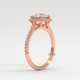 Pavé Halo Engagement Ring,Round Brilliant Engagement Ring,Halo Engagement Ring with Pavé Band