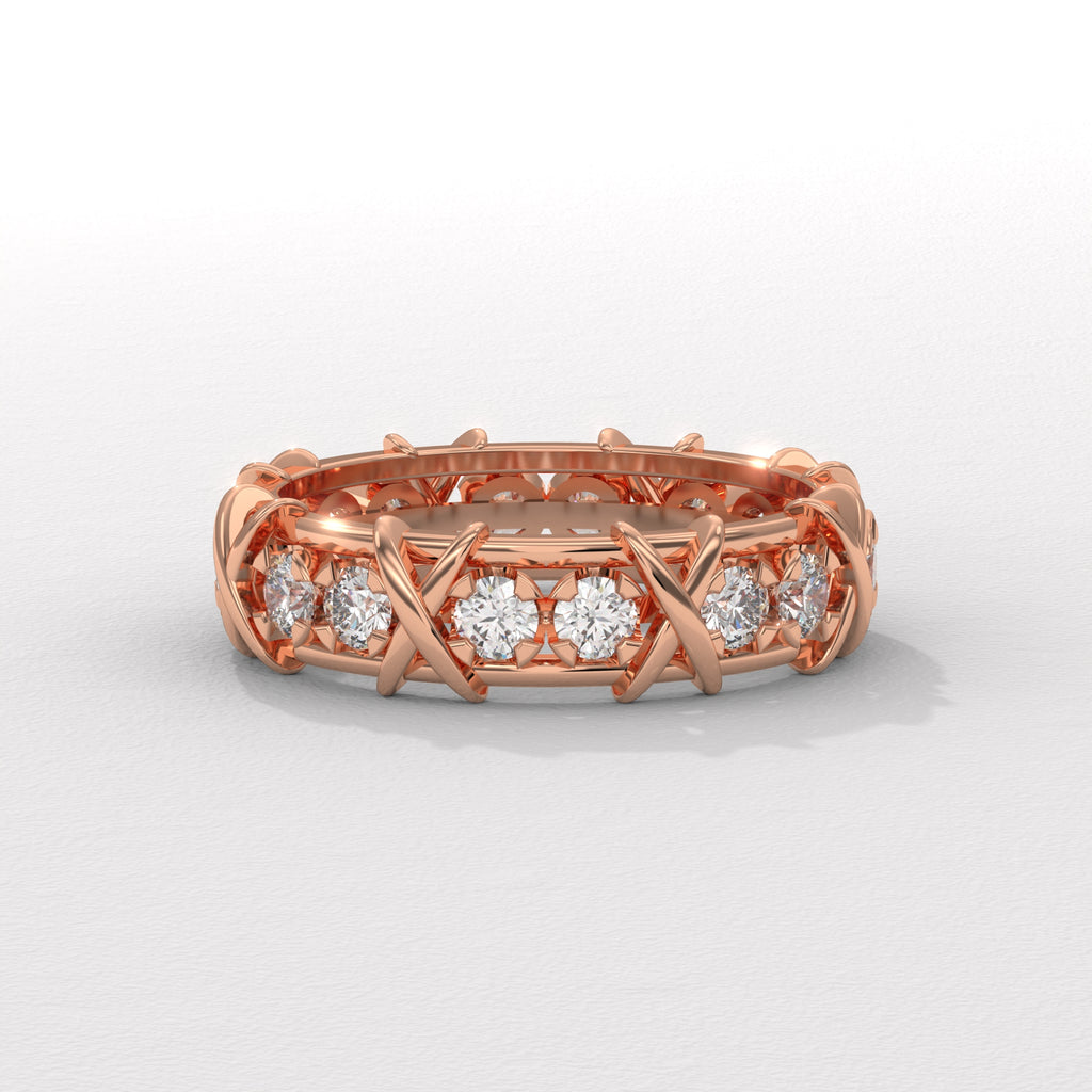 Schlumberger Round Cut Diamond Sixteen Stone Wedding Ring – Venust Diamonds