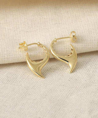 Gold Curved Horn Half Hoop Earrings with Post Backs - Halloween jewelry gift