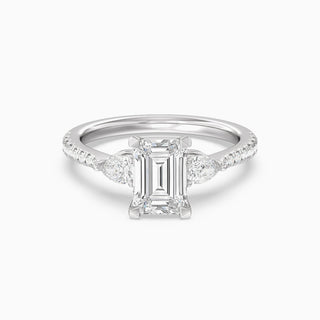 1.0 CT Emerald Cut Moissanite Diamond Three Stone Setting Engagement Ring