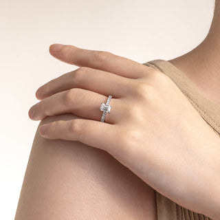 1.0 CT Emerald Cut Moissanite Diamond Pave Setting Engagement Ring