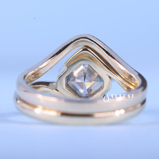 1.0CT-2.0CT Asscher Moissanite Diamond Tension Style Engagement Ring With Wedding Band