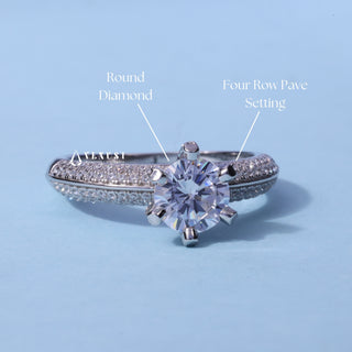 1.0CT Round Cut Moissanite Diamond Four Row Pave Engagement Ring