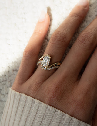 1.50CT Elongated Cushion Cut Moissanite Unique Bypass Engagement Ring With Matching Curved Band