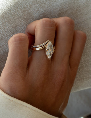 1.50CT Marquise Moissanite Diamond Bypass Unique Engagement Ring With Curved Band