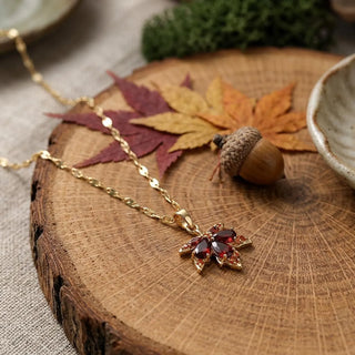 Vintage Maple Leaf Necklace - Thanksgiving lab grown moissanite jewelry