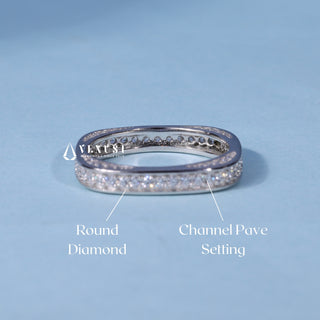 Round Moissanite Diamond Channel Pave Wedding Bands His And Hers