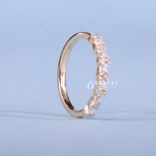 Round And Marquise Moissanite Diamond Half Eternity Cluster Wedding Band