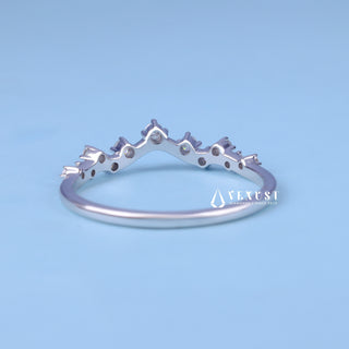 Round Moissanite Diamond Cluster Curved Wedding Bands For Women