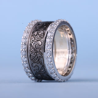 Round Cut Moissanite Diamond Custom Art Deco Wedding Band