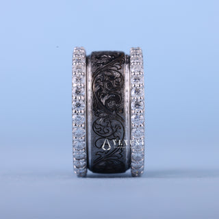 Round Cut Moissanite Diamond Custom Art Deco Wedding Band