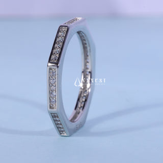 Round Moissanite Diamond Half Eternity Channel Pave Wedding Band