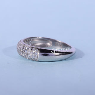 Round Moissanite Diamond Four Row Pave Wedding Bands