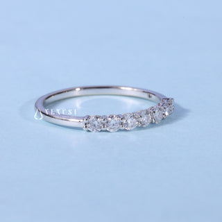 Round Moissanite Diamond Half Eternity Bar Pave Wedding Band