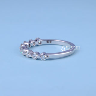 Round Moissanite Diamond Half Eternity Bar Pave Wedding Band
