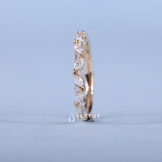 Round And Marquise Moissanite Diamond Half Eternity Cluster Wedding Band